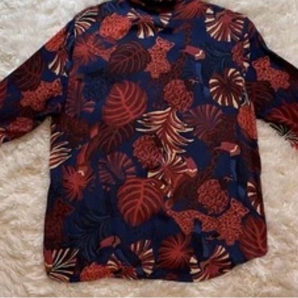 Farm Rio Tropical Botanical Animal‎ Boho Blouse Resort Top Size Medium Button Up - Picture 4 of 11